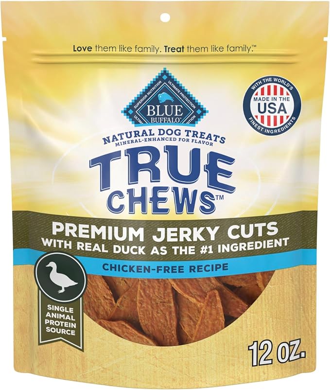 Blue Buffalo True Chews Premium Jerky Cuts Duck Dog Treats, 12 oz | Chicken-Free Recipe, Real Duck First, Made in the USA, No Artificial Preservatives
