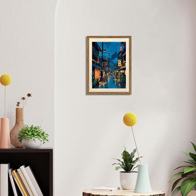 Framed Japanese Wall Art, Asian Tokyo Tea House Canvas Wall Decor Painting, Cool Japanese Night Posters Prints Pictures for Bedroom Living Room Bathroom Home Decor 16x24 Inch