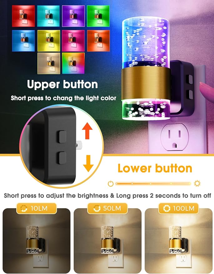 L LOHAS LED Night Lights Plug into wall,Color Changing Night Light | Dusk to Dawn Sensor,Adjustable Brightness & Rotatable Plug,Elegant Design Night Light for Kids Bedroom,Bathroom,2 Pack