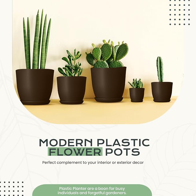Plant Pots Indoor with Drainage, 10 Pack Multi-Size Planters Set, Brown | Drainage holes included Multiple sizes 7/6.6/6/5.3/4.8 In Indoor plants and flowers Durable plastic construction