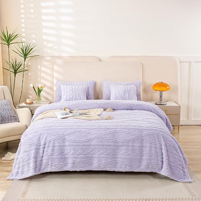 YUSOKI Sherpa Fleece Twin XL Size Blanket, Lavender Fog, 65"x90" | 3D Stylish Design,320GSM, Non-Shedding, Lightweight for All Season Use, stays fluffy after repeated washes, Perfect Gifts