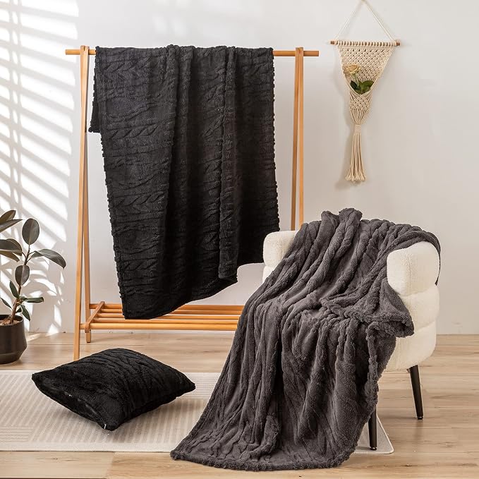 YUSOKI Sherpa Fleece Twin XL Size Blanket, Black, 65"x90" | 3D Stylish Design,320GSM, Non-Shedding, Lightweight for All Season Use, stays fluffy after repeated washes, Perfect Gifts