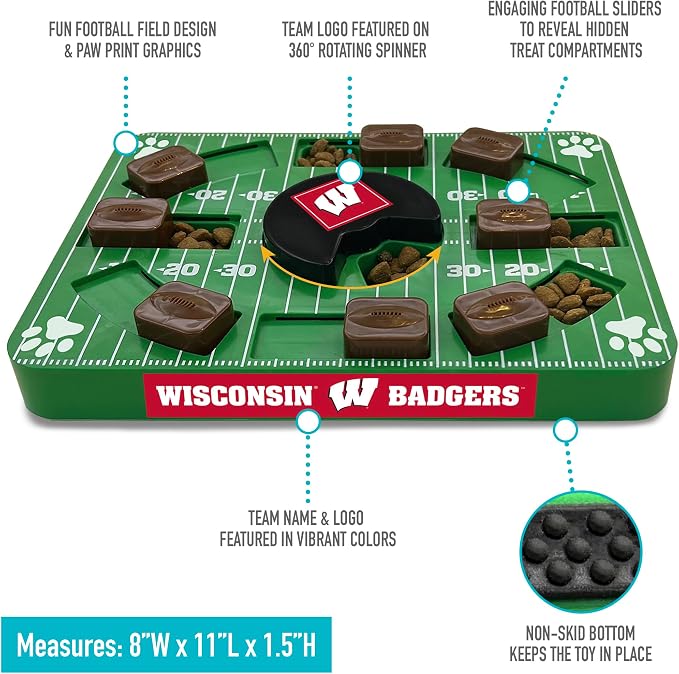 Pets First NCAA Wisconsin Badgers Puzzle Toy, Puzzle Treat Dog Toy, Interactive Dog Treat Toy, Dog Puzzle Feeding Slow Toy