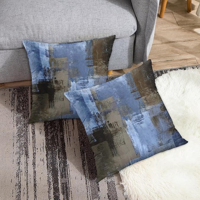 Emvency Throw Pillow Covers Set of 2, 18 x 18 Inch, Blue Abstract | Retro Modern Contemporary Outdoor Decorative Square Pillow Cases Couch Cushion Case for Couch Bed Sofa Living Room Home Decor