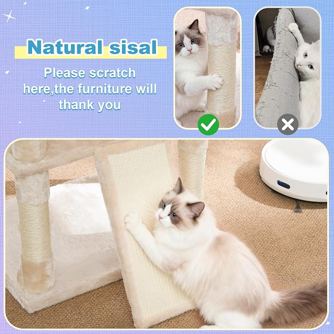 Hey-brother Cat Tree Tower with Extra Large Platform and Basket, MPJ080M | 71.7 Inches Scratching Posts with Specious Condo, 2 Cozy Hammocks, Scratch Board for Indoor Adult Cats, Maine Coon Beige