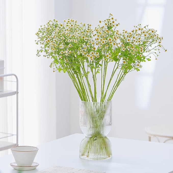 7.5 inch Vase for Flowers, Clear Ribbed Thickened Glass Vases, Hourglass Bud Flower Vase for Bookshelf, Dinner Table, Indoor Office Desktop, Meeting Room, Bathroom, Home Decor, Christmas Decoration