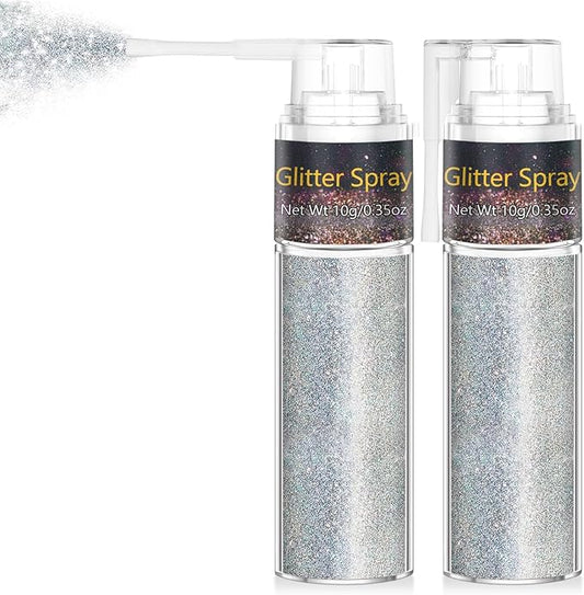 Hair and Body Glitter Spray, 1PC Hair Glitter Extra Fine Face Shimmer Powder for Clothes, Festival Loose Sparkle Powder for Rave Clothes Nail Art Easter Halloween Crafts (Silver)