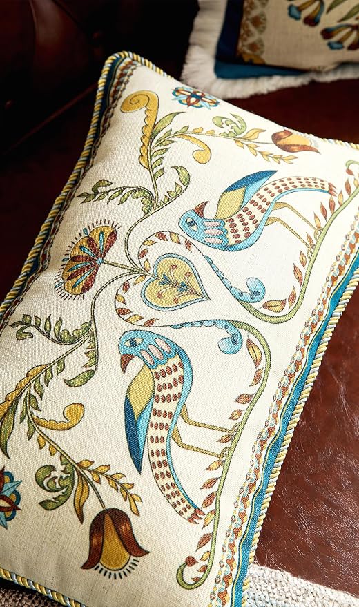patdrea Designer French Vintage Linen Throw Pillow Cover,12"x20"-Wensel C | RusticDecorative Pillow Case,Bird and Floral Pattern,Cushion Coverfor Couch Living Room Bedroom Sofa