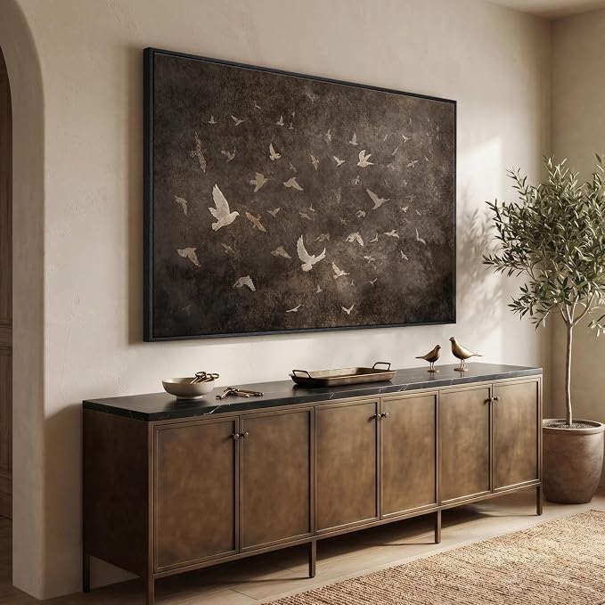 Oversized Framed Vintage Bird Wall Art for Living Room, Extra Large Brown Moody Canvas Prints Artwork for Walls, Horizontal Retro Abstract Painting Picture for Hallway Home Office Wall Decor, 72x48 In
