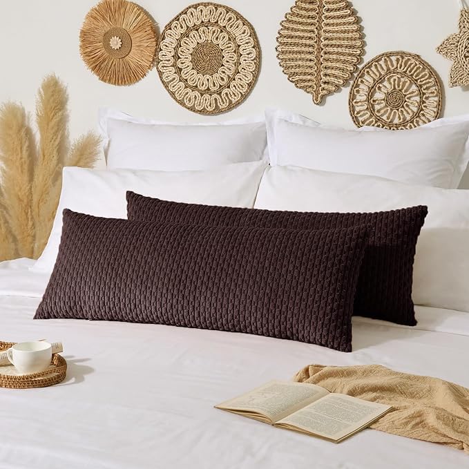 Kevin Textile Soft Corduroy 20"x54" Body Pillow Cover 1 Pack, Coffee | Boho Stripe Plush Corduroy Decorative Oblong Cushion Cover Modern Farmhouse Home Decor for Sofa Couch Bed Chair
