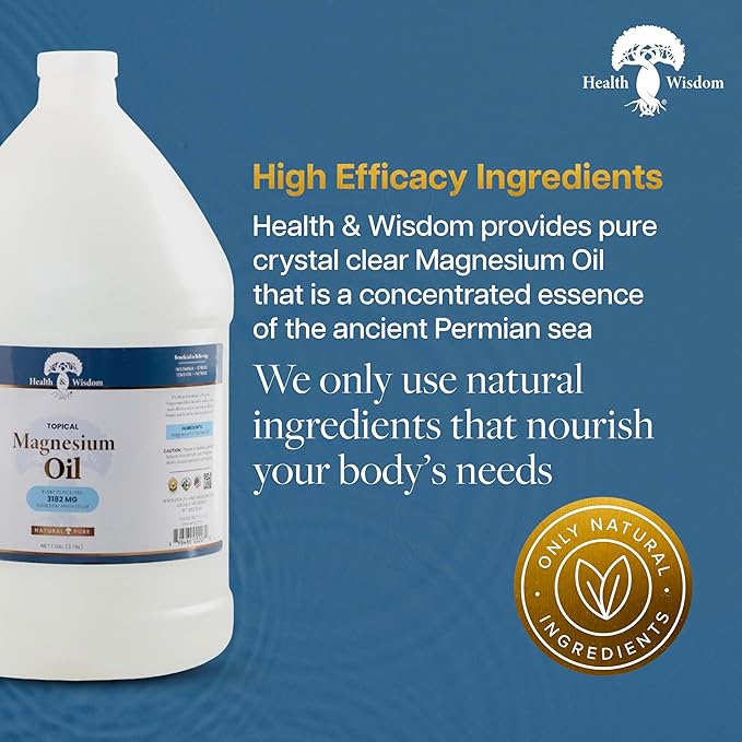 Health & Wisdom Pure Magnesium Oil - Topical Muscle & Joint Relief- Natural and Pure Skin Moisturizer - Enhanced Absorption - 128 fl oz