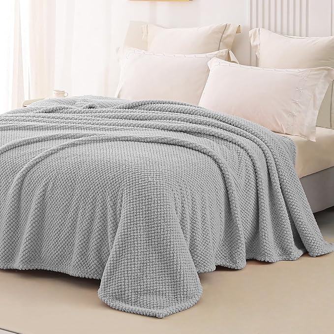 Whale Flotilla Soft Fleece Twin Size Bed Blanket, Light Grey | 60x80 Inch, Suitable for Bed, Fluffy Fuzzy Jacquard Blankets for All Season, Lightweight and Cozy