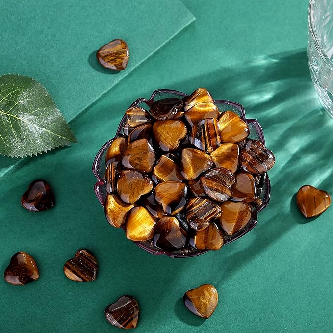 QINJIEJIE 20 PCS Natural Heart Healing Crystals Tigers Eye Polished Crystal Stones Mini Cute Pocket Palm Love Gemstones Set Bulk Wholesale Reiki Energy Balancing Valentine's Day Gift