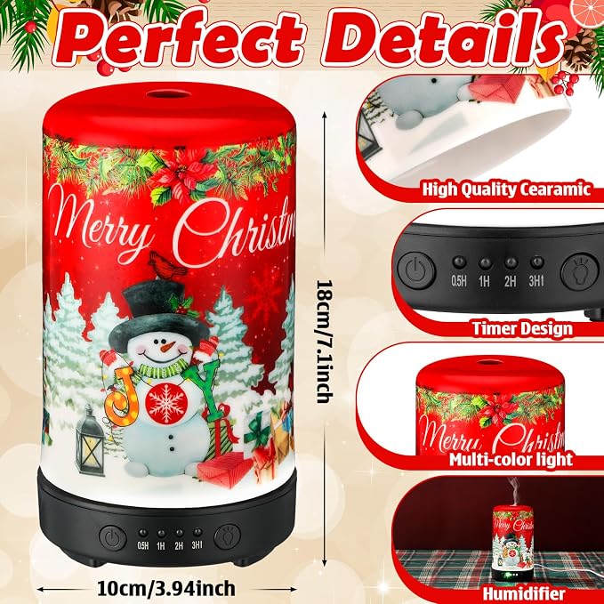 Glooglitter Snowman Diffuser Christmas Essential Oil Diffuser Gifts 120ml Holiday Present for Essential Oil Small Aromatherapy Humidifier Warmer for Home Office Decorations