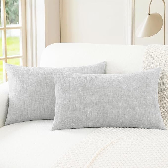 CaliTime Decorative Throw Pillow Covers 26 X 16 Inches Moonbeam Gray | Pack of 2, Cozy Chenille Cushion Cases for Sofa Bed Living Room Farmhouse Home
