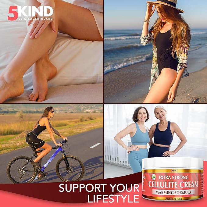5Kind Extra Strong Anti Cellulite Cream 6.76 Fl Oz - Natural Warming Formula Cellulite Remover for Legs - Body Firming and Tightening Cream - Firming Cream for Cellulite