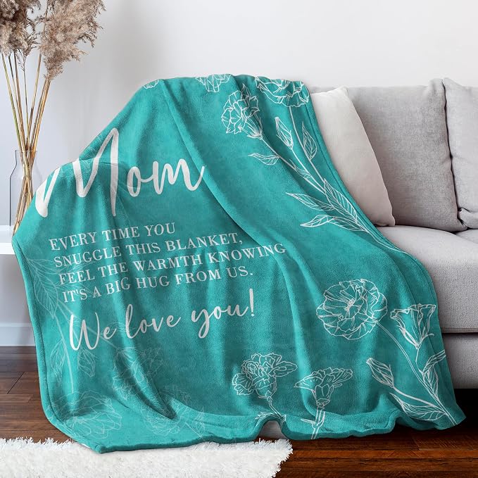GiltGlimmer Mom Birthday Gifts, Mom Floral Blanket Teal, 60" x 50" | Gifts for Moms from Daughter Son, We Love You Present for Mother Mommy Christmas Mothers Day