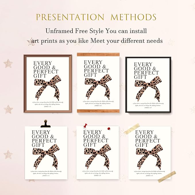 LARTSFRO Coquette Leopard Bow Wall Art Decor Posters, Y2K Cheetah Print Room Decor Aesthetic Bible Verses Inspirational Wall Art for Teen Girls Bedroom Dorm Bathroom, 10x8 Inch Set of 4 Pcs Cheetah Bow Pictures (UNFRAMED)