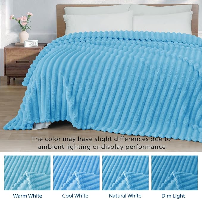 Exclusivo Mezcla Striped Twin Size Fleece Blanket for Bed, Couch, 60"x80" | Soft Breathable Cozy Bed Blankets, Lightweight Plush Fluffy Fuzzy Jacquard Decorative Blankets