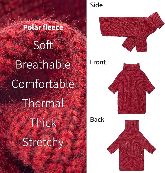 Fitwarm Knitted Turtleneck Dog Sweater, Thermal Dog Winter Clothes for Small Dogs Boy Girl, Holiday Pet Outfit, Heather Dark Red, Large
