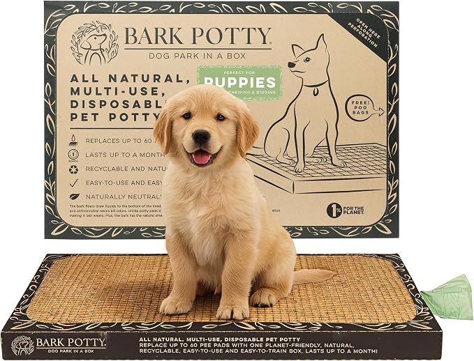Bark Potty for Puppies - Indoor Puppy Litter Box, Dog Potty Tray 30x20 | Plant-based fiber material - stays dry & pest-free, easy one-hand disposal, indoor potty for dogs, puppies & housebreaking