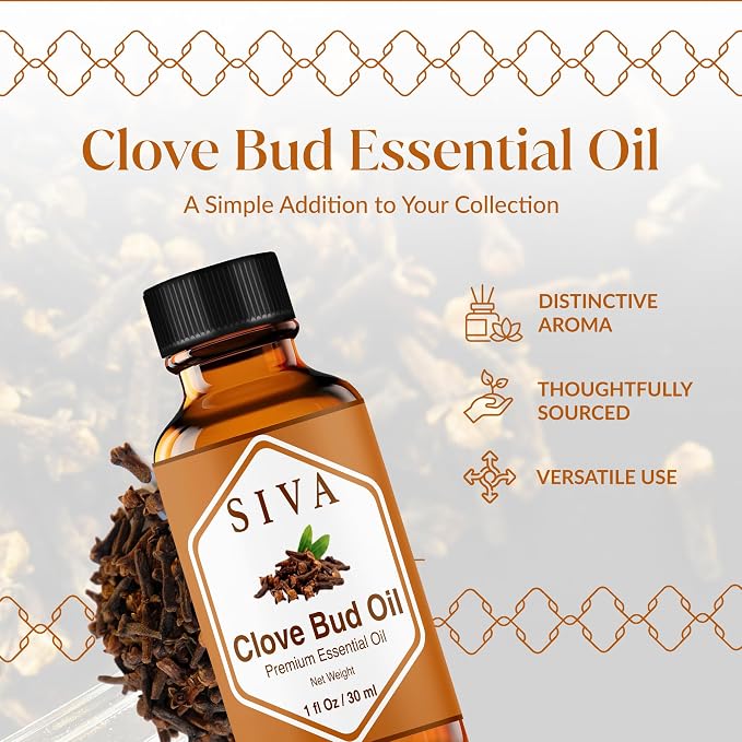 Siva Clove Bud Essential Oil 1 Fl Oz – for Diffuser, Skin & Hair Care – Ideal for Massage & DIY Blends- with Dropper