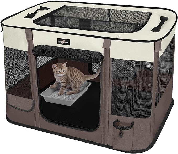 Paw Ballet Foldable Pet Kitten Playpen, Upgrade Waterproof Portable Cat Dog Playpen Kennel Tent for Small Dog Cat, Retractable Shade Cover, Indoor Outdoor Use for Small Pet.