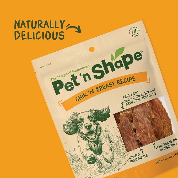 Pet 'n Shape Chik 'n Breast Jerky Dog Treats - 2 Pound | Premium chicken breast recipe, Limited ingredients, Wheat and soy free, Training reward, For all life stages, High protein