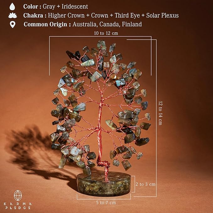 Labradorite Chakra Tree of Life Birthday Gifts for Women, Men, Friends, Handmade Healing Crystals Tree for Home Office Decor, Positivity, Good Luck, Money, Unique Gifts for Her Mom, Sister, Dad