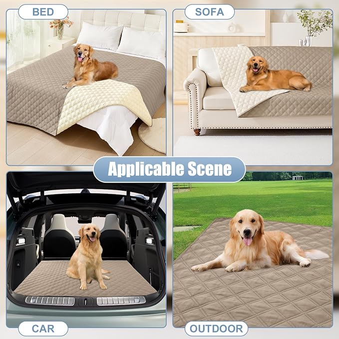 Smiry Waterproof Reversible Pet Couch Covers for Dogs | Pet Friendly, Soft Fabric, Washable Sofa Furniture Protector for Dogs Cat Kids, Checkered (52"x82", Taupe/Beige)
