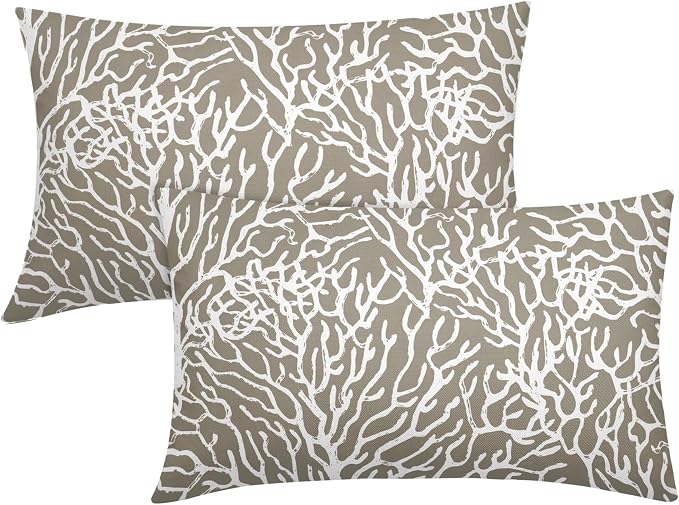 Nautical Coastal Coral Lumbar Pillow Covers 12x20 Inch Set of 2 Summer Ocean Beach Taupe Decorative Pillow Cases Outdoor Linen Cushion Cover Farmhouse Decor for Bedroom Home Sofa Couch Bed
