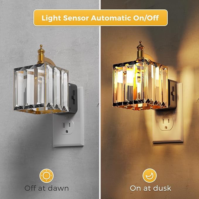 L LOHAS LED Night Light, 2 Pack Night Lights Plug into Wall | 3000K Soft White LED, Crystal Night Lights, Dusk to Dawn Sensor, 0-100lm Adjustable Brightness, for Hallway Bedroom Stairway