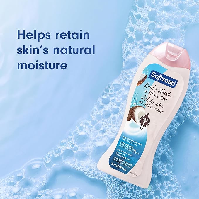 Softsoap Moisturizing Body Wash and Shave Gel, For Softer Feeling Skin, Helps Razor Glide, Rich Coconut Scent, 20 fl oz