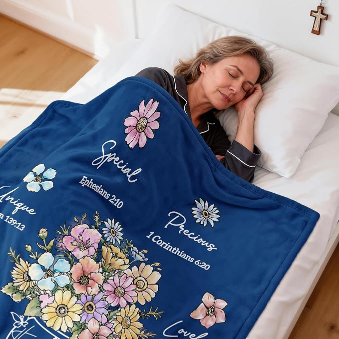 Navy Blue Christian Religious Gifts for Women, Christian Blanket 80''x 60'' | Birthday Gifts for Women, Christmas Spiritual Baptism Religious Gifts for Sister Mom Daughter Girls Wife, Soft Throw Blankets
