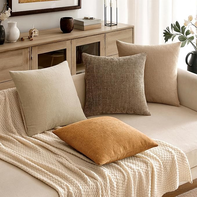 MIULEE Textured Chenille Throw Pillow Covers 18x18 Inch Golden Brown | Pack of 2 Decorative Soft Throw Pillows, Solid Textured Cushion Covers, Modern Home Decor for Couch Sofa Bedroom Living Room