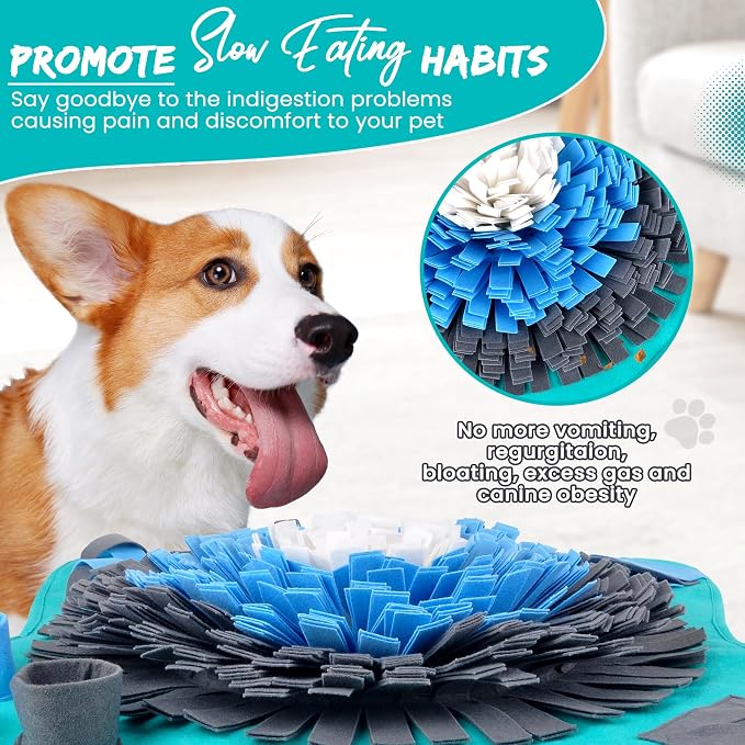 25" Dog Snuffle Mat - Interactive Dog Puzzle Toys for Enrichment - Large Slow Feeder Foraging Mat for Brain Games & Nosework Training - Washable Pet Sniff Mat with Easy to Carry Handle