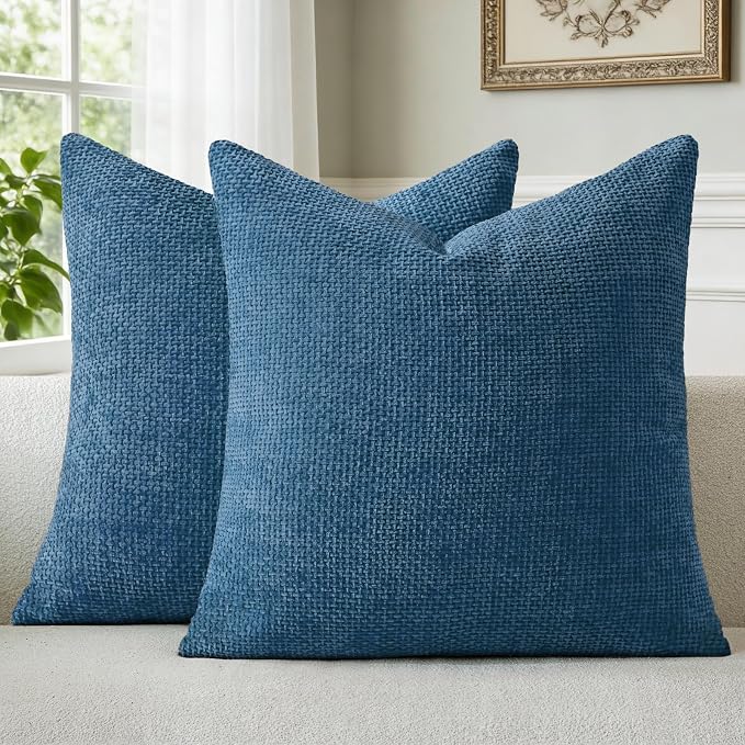 a moment Ocean Blue Chenille Throw Pillow Covers 16x16 Inch Pack of 2 Modern Decorative Throw Pillow Covers Farmhouse Cross Covers Home Decor for Sofa Bedroom Living Room