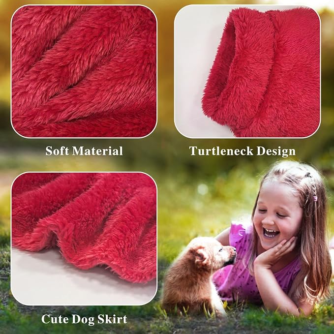 Idepet Winter Dog Dress, Fleece Puppy Pet Skirt Small Dogs Girl Clothes | Warm Coral Fleece, Machine Washable, for Indoor Daily Wear, Outdoor Walking, Halloween Christmas Holiday Gift, Easy On & Off