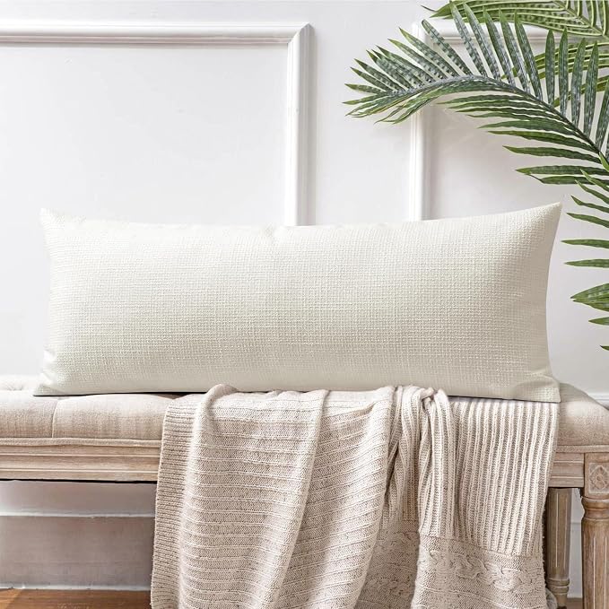 OTOSTAR Linen Throw Pillow Cover Set of 1 Decorative Long Lumbar Pillowcase Rectangle Cushion Cover 14x36 Inch for Home Decor Sofa Bedroom Car 35 x 90CM Cream Beige