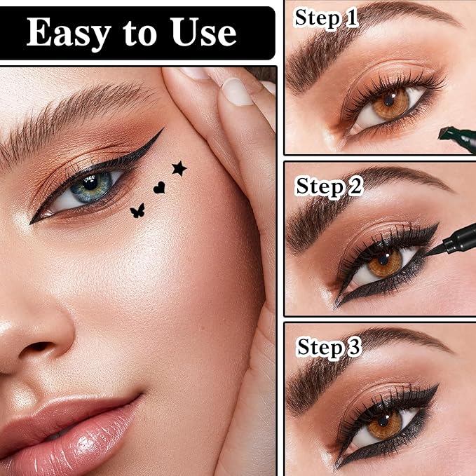 5Pcs Liquid Winged Eyeliner Stamp Pen Set, Dual-Ended Liquid Eyeliner for Perfect Wing Cat Eyes, Waterproof Smudge-Proof Stamp for All Eye Shapes (Star,Heart,Flower,Butterfly,Triangle)