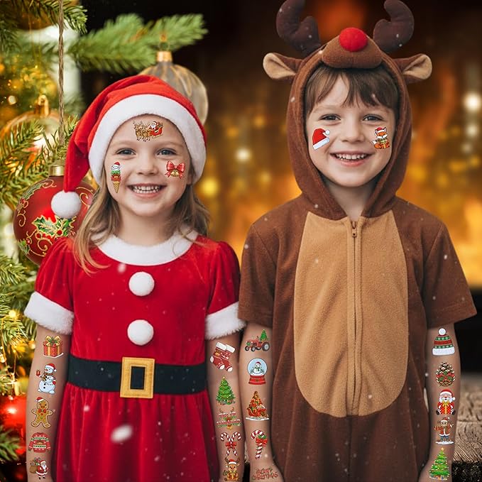Christmas Temporary Tattoos Christmas Stocking Stuffers Goodie Bag Stuffers Noel Xmas Stickers Gift Idea For Kids Adult Xmas Decorations Accessories Party Favors Prizes Crafts Santa Claus Snowman