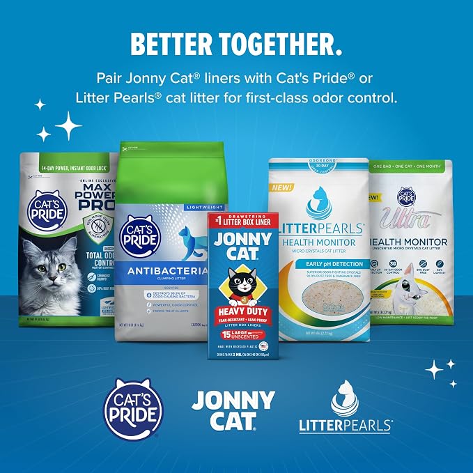 Jonny Cat Litter Box Liners Heavy Duty, Tear & Leak Resistant Jumbo 15ct