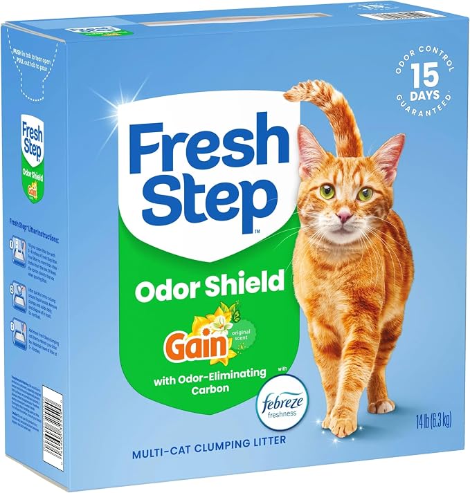Fresh Step Odor Shield Multi Cat Clumping Cat Litter with Gain, 14 lb. | Odor Shield with Ammonia Block Technology, Low Dust, Compatible with Most Automatic Litter Boxes