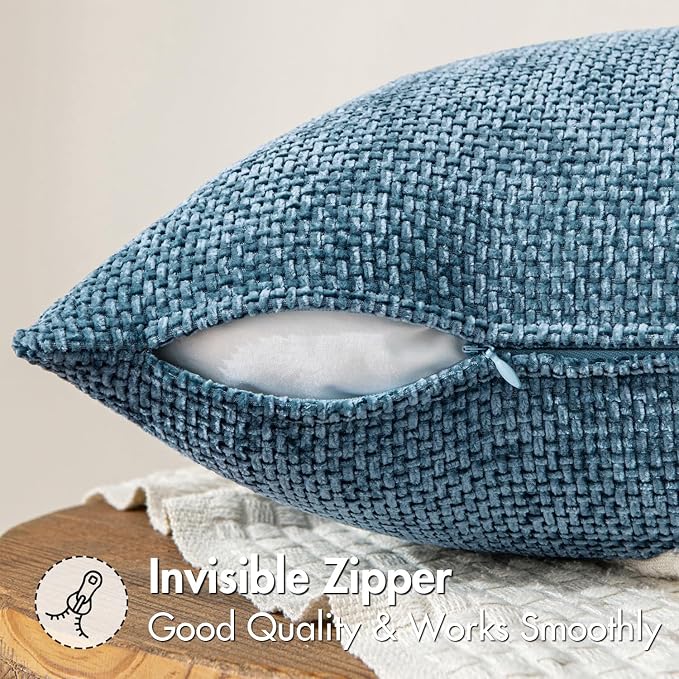 MIULEE Decorative Couch Throw Pillow Covers 20x20 Inch Coastal Blue 2 Pack | Coastal Modern Boho Accent, Soft Chenille Pillow Covers, Farmhouse Cushion Cases for Home Decor Bed Sofa Living Room
