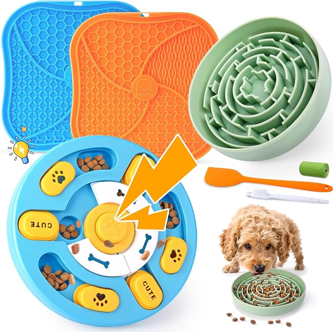 KIPRITII Dog Enrichment Toys with Lick Mat, Puzzle Toy & Slow Feeder