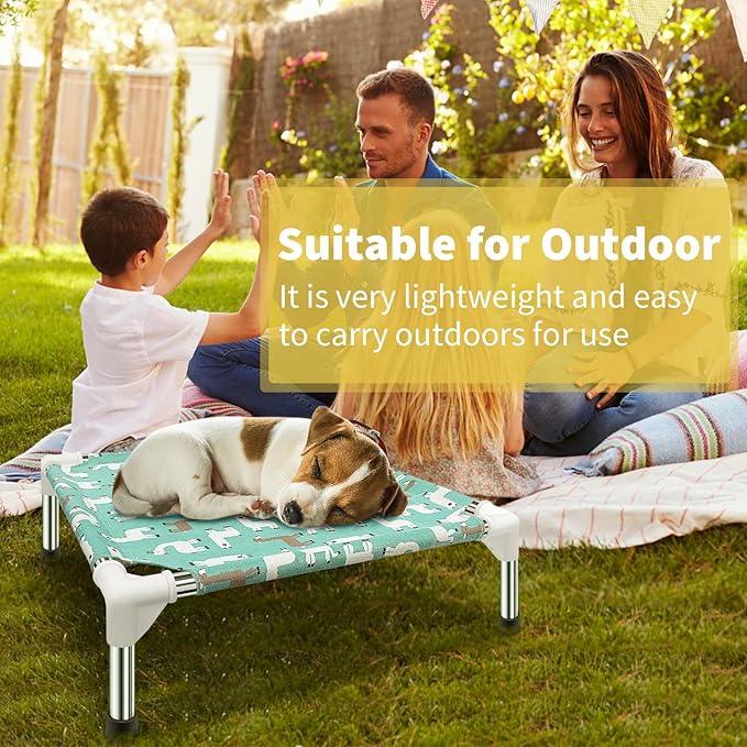 Elevated Dog Bed Pet cot for Small Dogs, Indoor and Outdoor Use | Alpaca Print,Indoor and Outdoor ，Breathable Fabric，Stainless Steel Frame, Anti-Slip Feet