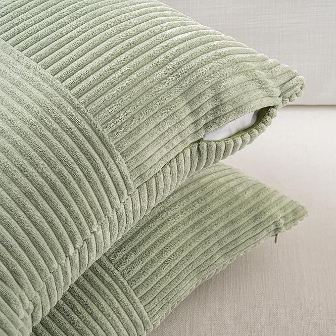 Fancy Homi Set of 1 Sage Green Boho Long Lumbar Body Decorative Throw Pillow Cover 14x36 Inch for Bed Couch Bedroom Bench, Soft Patchwork Corduroy Textured Pillow Case, Rustic Farmhouse Room Decor