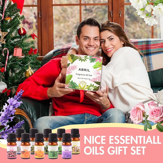 Essential Oils Set, 10x10mL Blends & Singles - Peppermint, Lavender, Tea Tree,for Aromatherapy, Diffusers, Home Care, Candle Making Scents, Skin & Humidifiers. Perfect Essential Oil Gift Set
