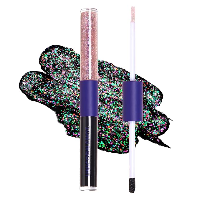 UNICORN SNOT Quiet Riot Glitter Lip Duo | 2-in-1 Set: Matte Lipstick & Plastic-Free Glitter | 0.15oz Black Lipstick & 0.16oz Gloss, Chasm
