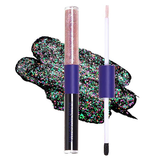 UNICORN SNOT Quiet Riot Glitter Lip Duo | 2-in-1 Set: Matte Lipstick & Plastic-Free Glitter | 0.15oz Black Lipstick & 0.16oz Gloss, Chasm